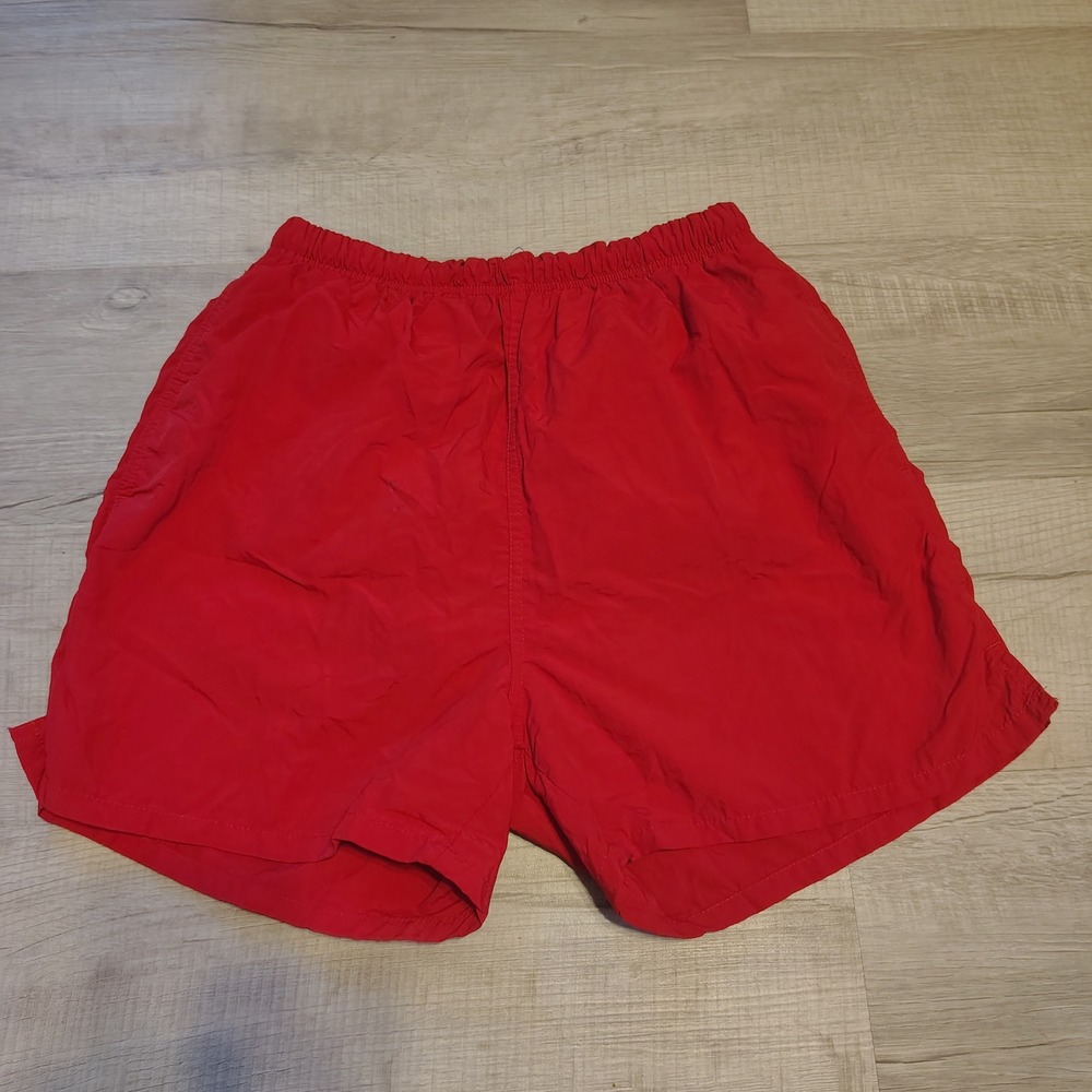 Lands End Mens Red Swim Trunks Mesh Lined Nylon Board Shorts Medium Made in USA